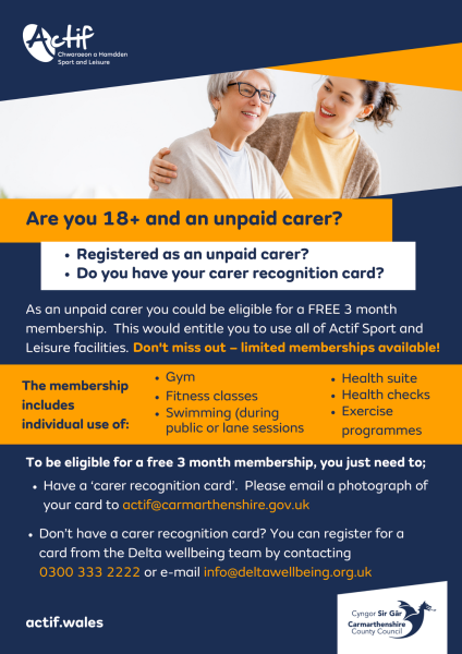 Unpaid Carers - FREE Membership for 3 Months at your local Leisure Centre