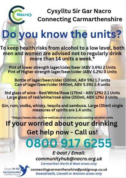Connecting Carmarthenshire
Concerned of alcohol consumption?
Get help now.