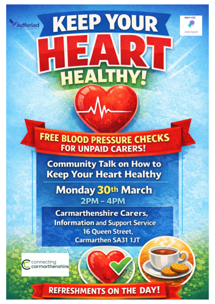 Free Healthy Heart Community Talk and Optional Blood Pressure Check for Unpaid Carers.