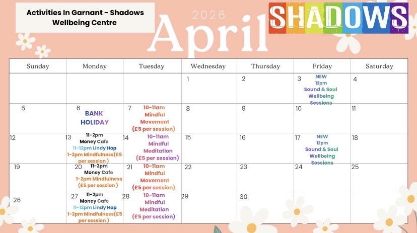 Shadows wellbeing activities calendar